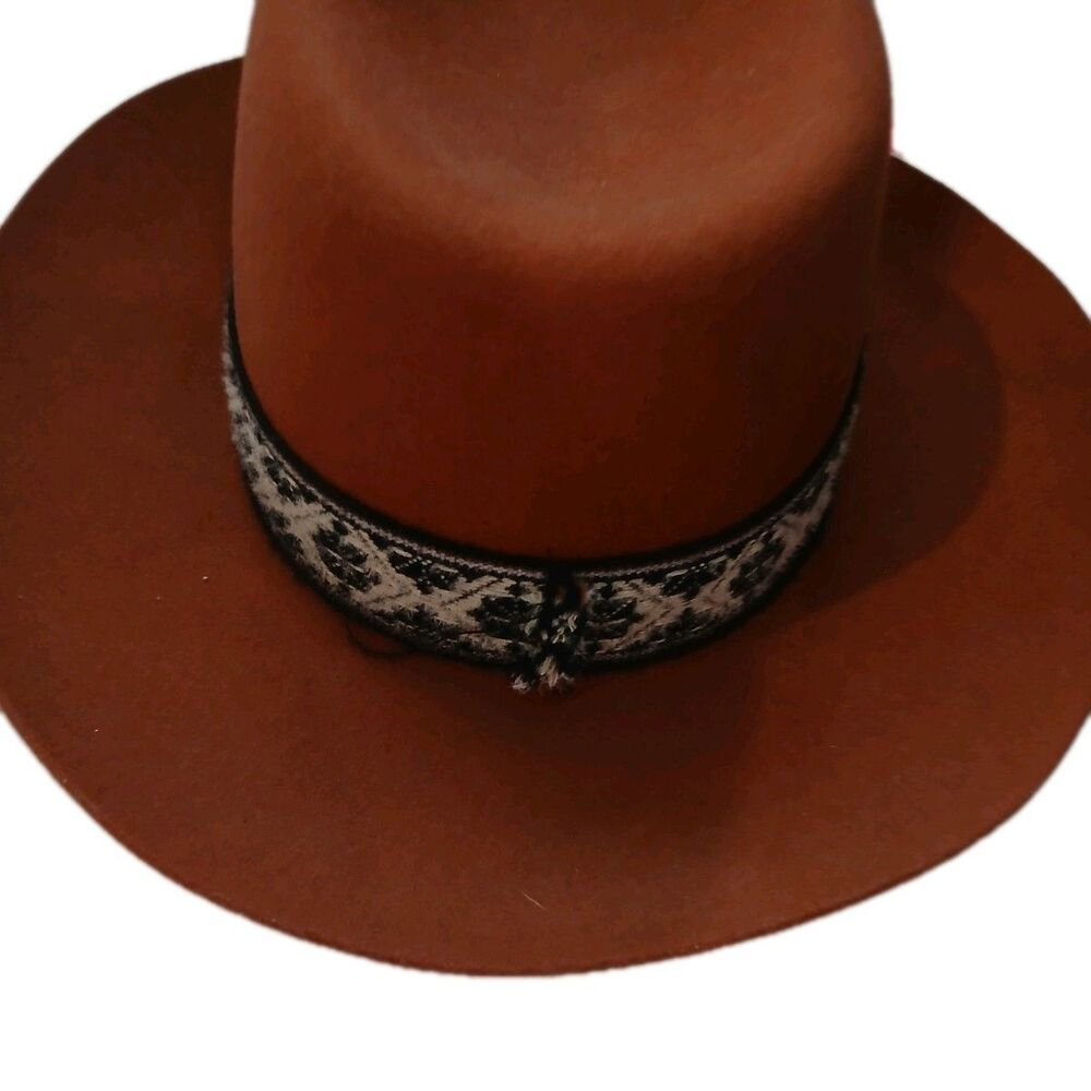 Olive & Pique Wide Brim Western Cowboy Hat Brown Felt Boho Ranch Style Womens - Picture 2 of 6